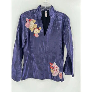 GORGEOUS Cruz Natori Purple Embroidered V-Neck Blouse Size XSMALL EUC